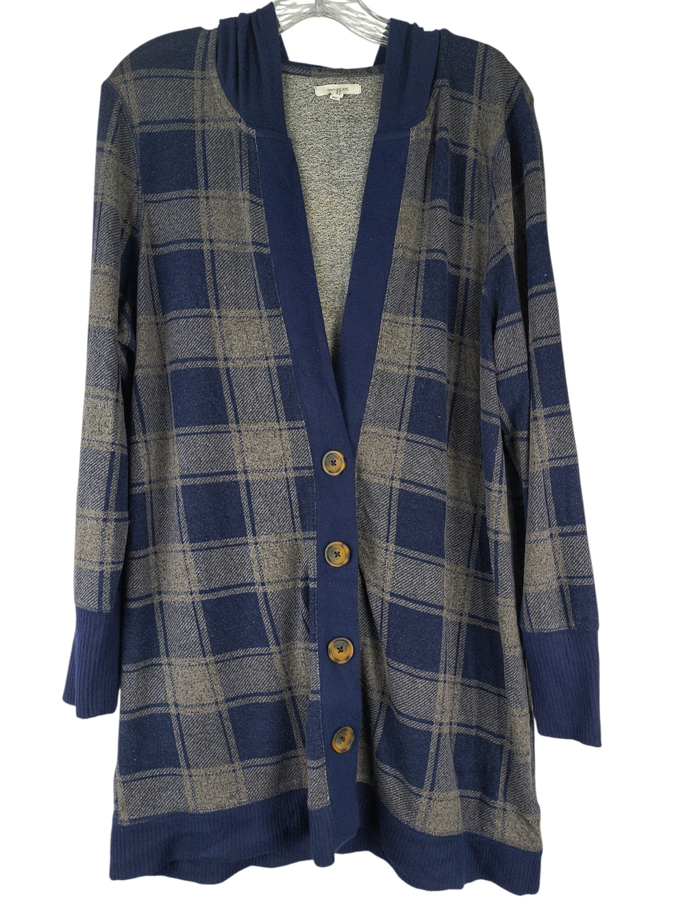 Maurices Cardigan Women's XL Blue Gray Hooded Button Down Sweater Midi Length
